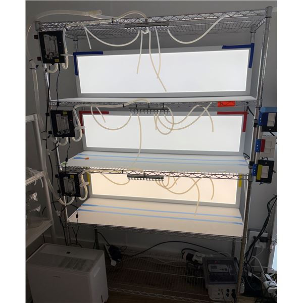 Shelving Unit w/ Lights, Tubing & Flow Meters