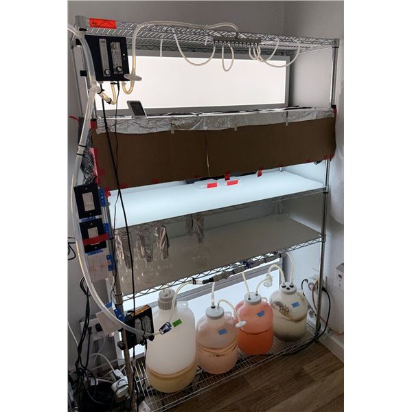 Shelving Unit w/ Lights, Tubing & Flow Meters