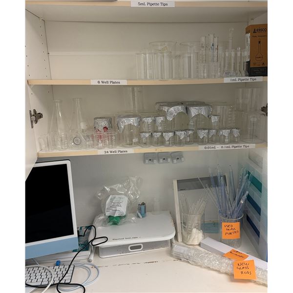 Multiple Tissue Culture Plates, Pasteur Pipets, Plastic Organizer, Glass Rods, Masks, etc