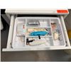 Image 2 : White 4-Drawer Cabinet 18" x 16" x 34"H & Contents: Lab Tools, Filters, Tubing, Connectors, etc