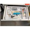 Image 3 : White 4-Drawer Cabinet 18" x 16" x 34"H & Contents: Lab Tools, Filters, Tubing, Connectors, etc