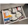 Image 8 : White 4-Drawer Cabinet 18" x 16" x 34"H & Contents: Lab Tools, Filters, Tubing, Connectors, etc