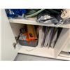 Image 3 : White 4-Drawer Cabinet w/ Door & Contents: Power Strips, Tubing, Office Supplies, etc