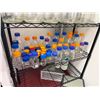 Image 10 : Metal Mesh Shelving Unit 36" x 15" x 72"H & Contents: Multiple Glass Bottles, Misc Sizes