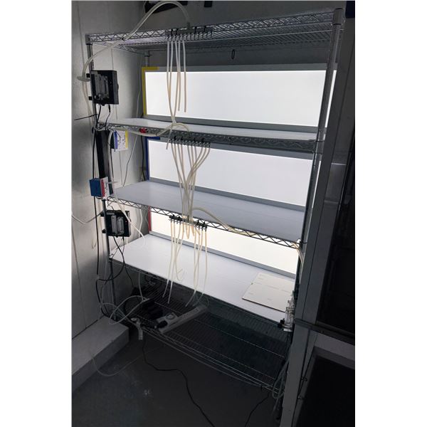 Shelving Unit w/ Lights, Dual Flow Meter & Tubing 48" x 16" x 72"H