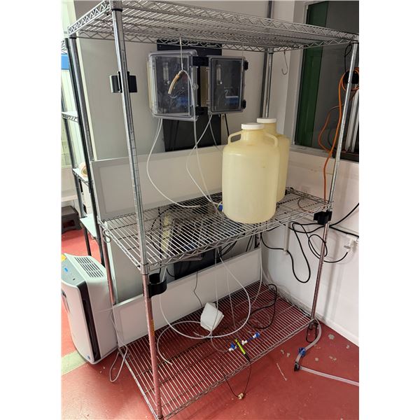 Shelving Unit w/ Lights, Dual Flow Meter & Tubing 48" x 22" x 72"H