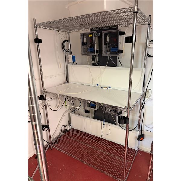 Shelving Unit w/ Lights, Dual Flow Meter & Tubing 48" x 21" x 70"H