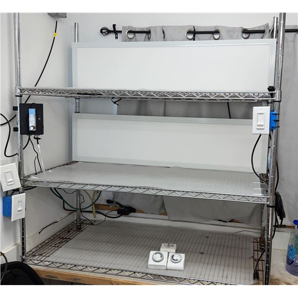 Shelving Unit w/ Lights, Tubing & Dual Flow Meter