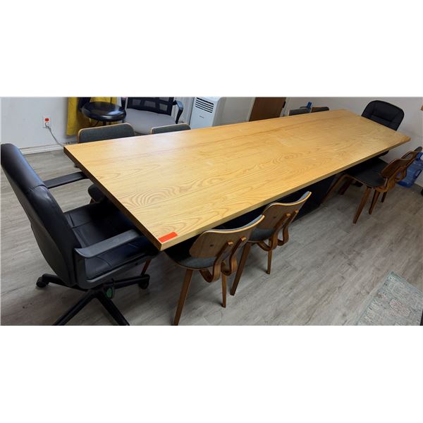 Wooden Conference Table 142" x 36" x 30.5"H w/ 8 Misc Chairs