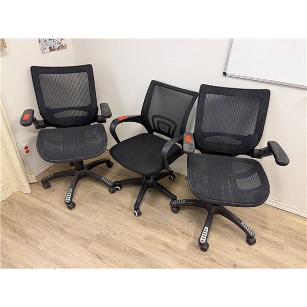 Qty 3 Rolling Office Chairs w/ Mesh Seats & Backs, Misc Sizes