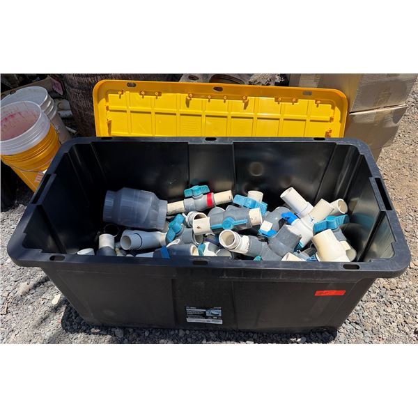 Bin Multiple PVC Pipes, Gray Fittings & Blue-Handled Ball Valves 44"L