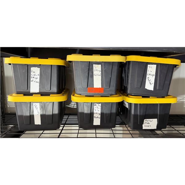 Qty 6 Bins Flex Conduit Fittings, All Sizes, Wallplates, etc