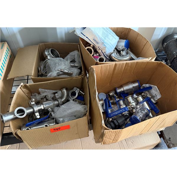 Multiple Tri-Clamp Sanitary Ball Valves, Pipe Fittings, Reducers, Nipples, Clamps, etc