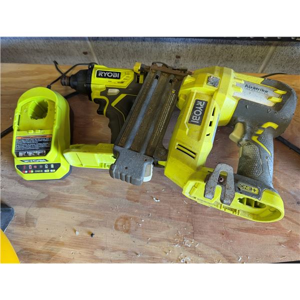 Ryobi P320 Brad Nailer, P235AVN Impact Driver & Charger (No Batteries)