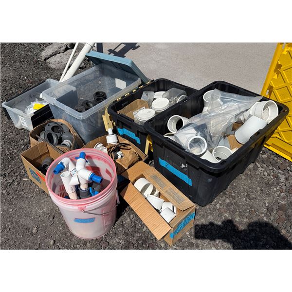 Multiple Bins PVC Pipe Fittings, P-Traps, Ball Valves, Clamps, Hardware, etc