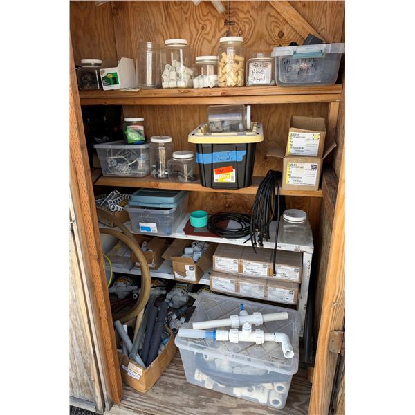 Contents of Shelf: PVC Pipe Fittings, Couplings, Reducer Bushings, etc