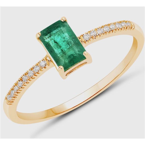 Octagon-Cut Zambian Emerald and Diamond Ring 14K