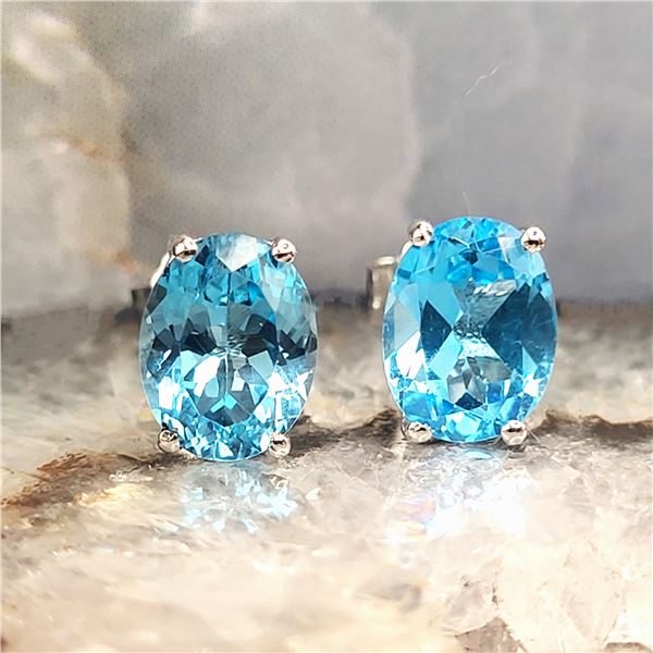 Swiss Blue Topaz Contemporary Solitaire Earrings