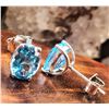 Image 8 : Swiss Blue Topaz Contemporary Solitaire Earrings
