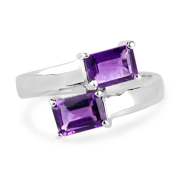 Sterling Silver & Genuine Amethyst Toi et Moi Ring