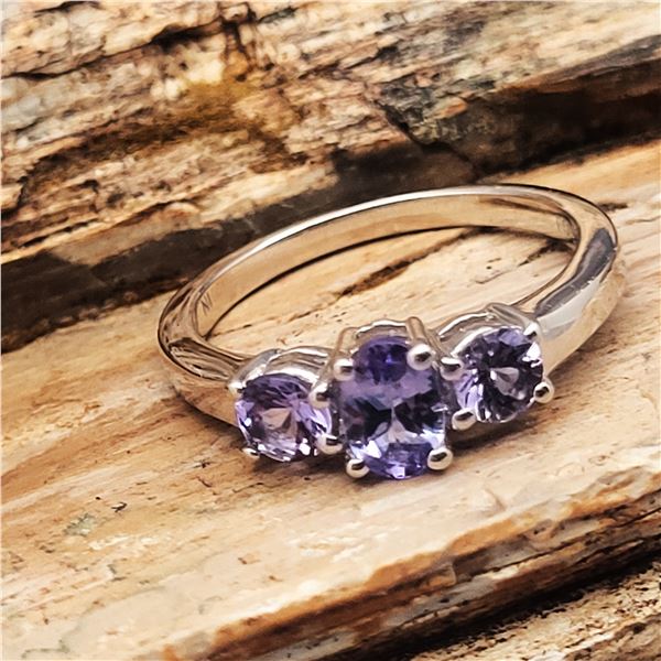 Genuine Tanzanite Mixed-Cut Three-Stone Ring .925