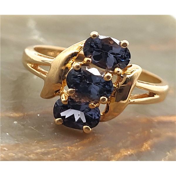 London Blue Topaz Three-Stone 14K Yellow Gold Ring