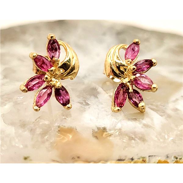 Genuine Ruby 1 CTW Orchid Flower Earrings 14K
