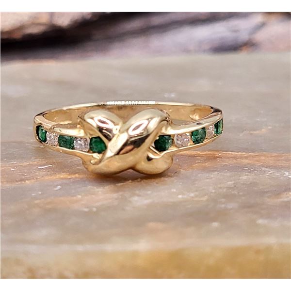 14K Emerald and Diamond "Cross My Heart" Ring