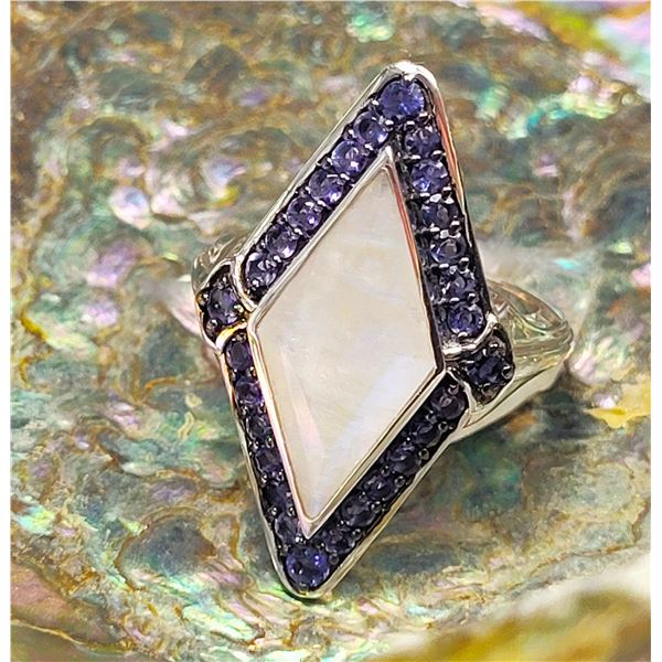Rainbow Moonstone and Iolite Grand Statement Ring