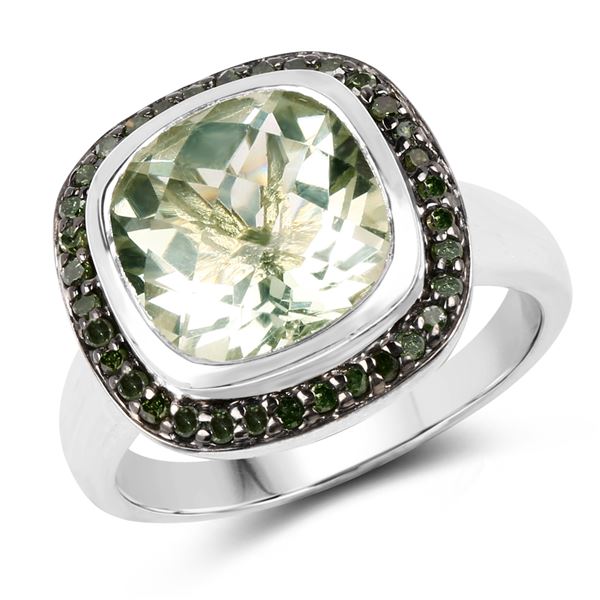 En Vogue Green Amethyst & Green Diamond Ring .925