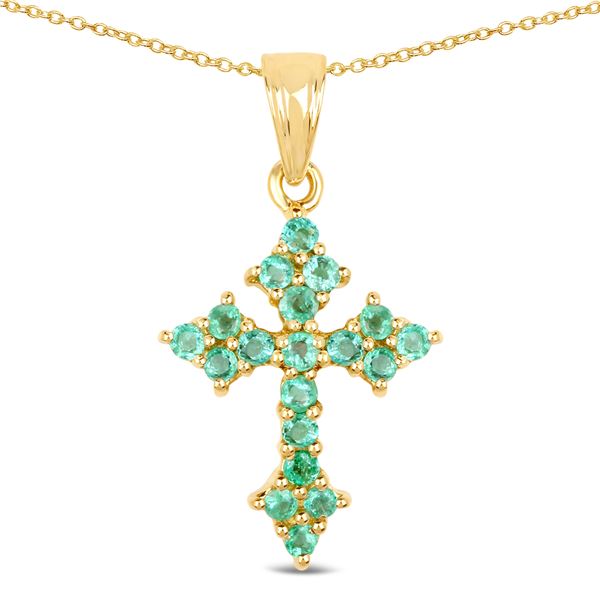 1.05 CTW Zambian Emerald Budded Cross Necklace .925