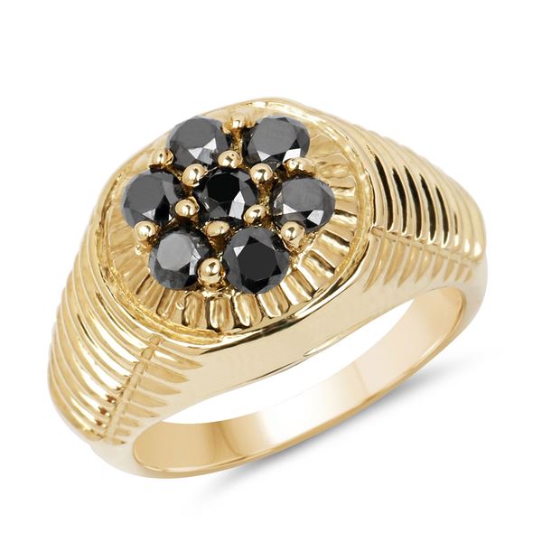 .91 CTW Genuine Black Diamond Gents Ring .925/14K