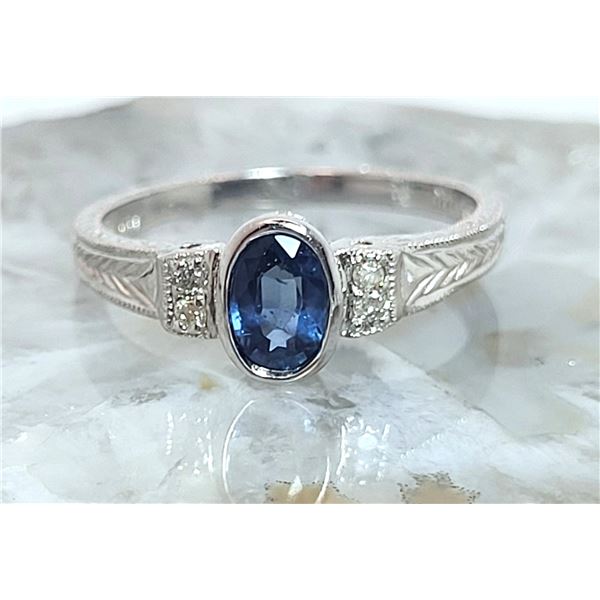 Art-Deco Inspired Blue Sapphire and Diamond Ring