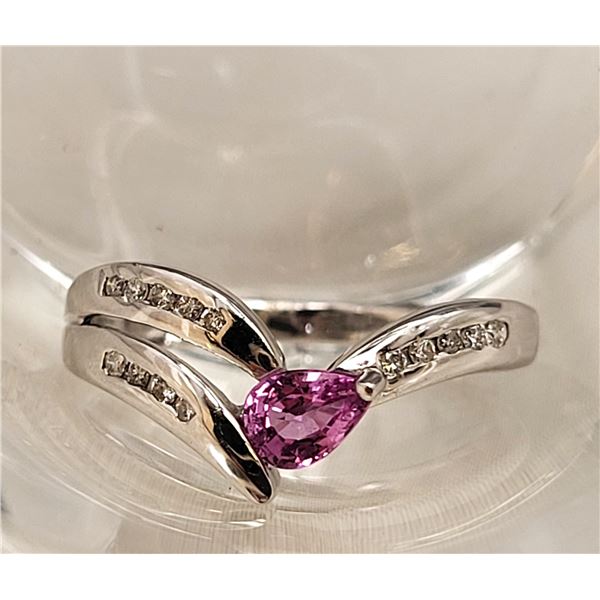 Pink Sapphire and Diamond Chevron Contour Ring