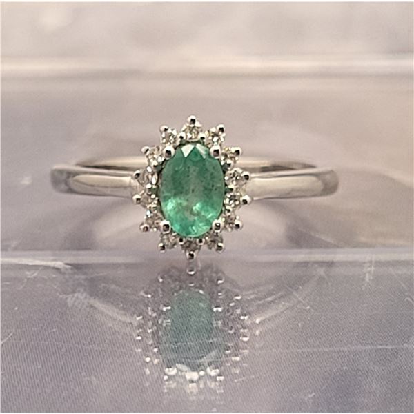 Genuine Emerald Ring with Lab-Grown Diamond Halo