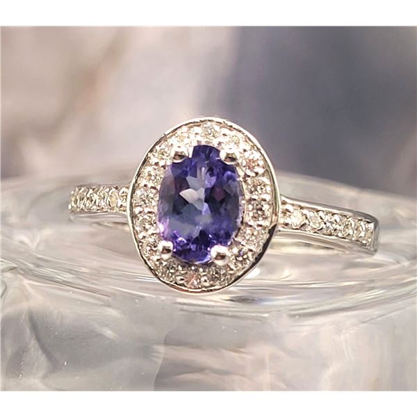Genuine Tanzanite and Lab-Grown Diamond Halo Ring .925