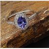 Image 3 : Genuine Tanzanite and Lab-Grown Diamond Halo Ring .925