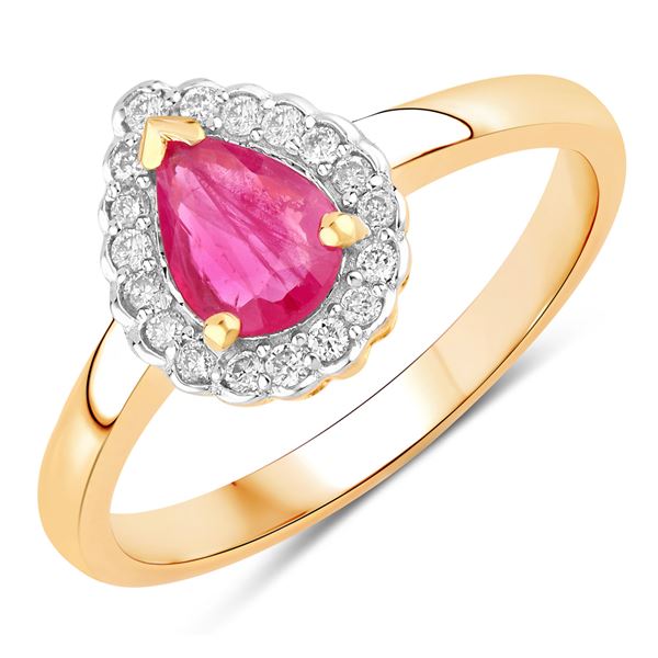 Pear-Cut Ruby and Diamond Halo Ring