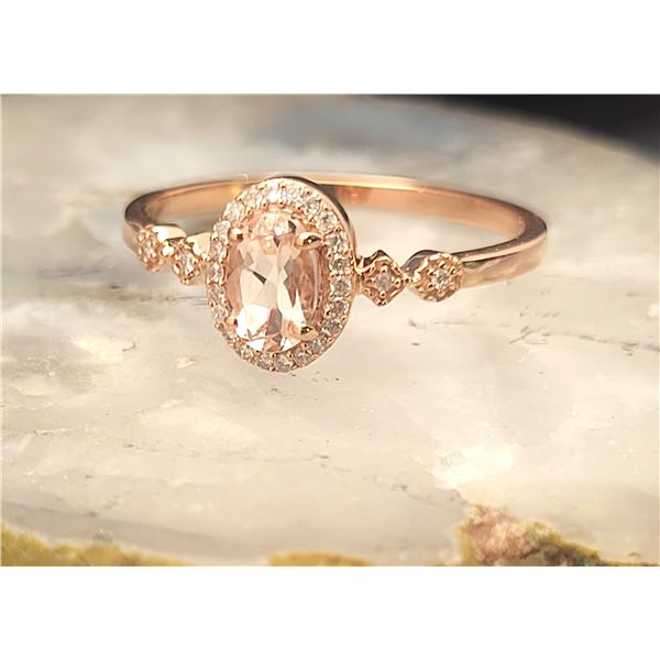Dainty Morganite and Diamond Halo Ring 10K