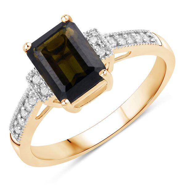 Octagon-Cut Green Tourmaline and Diamond Ring