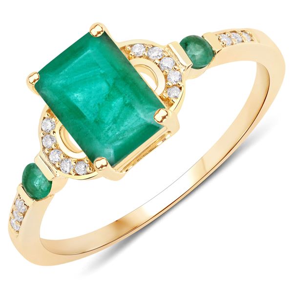 14K YG Zambian Emerald Diamond Halo Ring