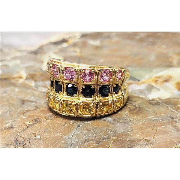 Multi-Colored Sapphire Concave Wide Band Ring