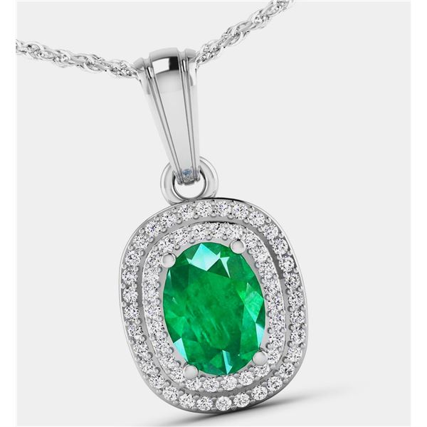 1.20 CT Zambian Emerald and .30CTW Double Halo Pendant