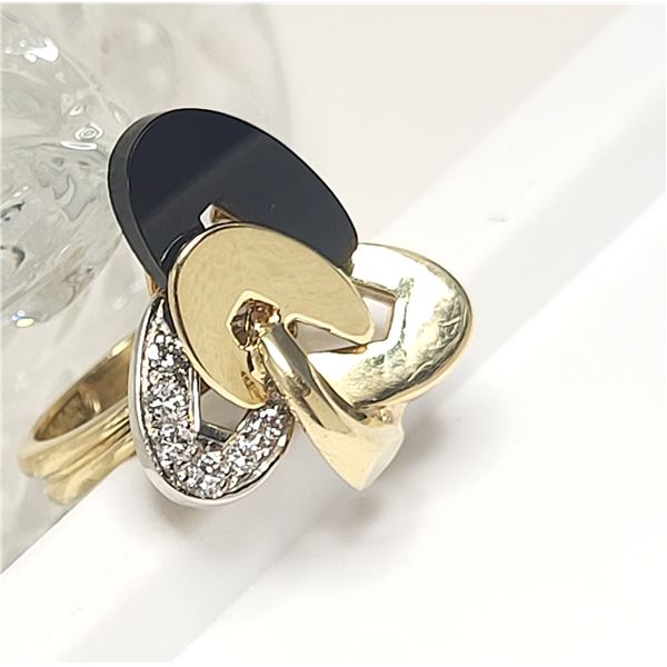 "Onyx in Orbit" -18K Onyx and Diamond Ring -Unique
