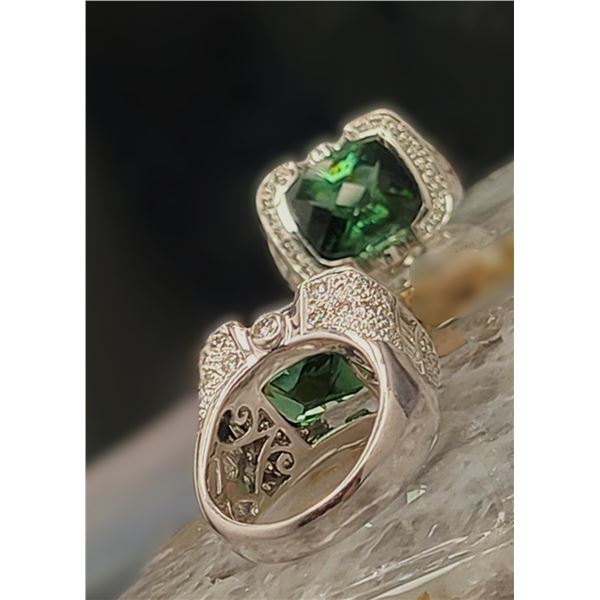 Glamorous Green Tourmaline and Pave Diamond Ring