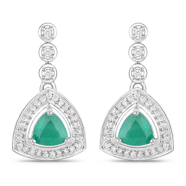 Trilliant-Cut Zambian Emerald & Diamond Earrings