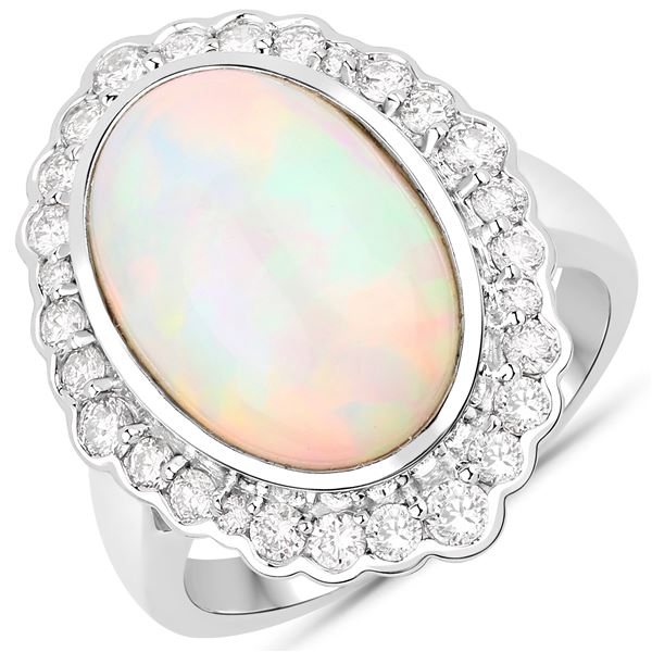 5.68CT Ethiopian Opal & Diamond Statement Ring 14K
