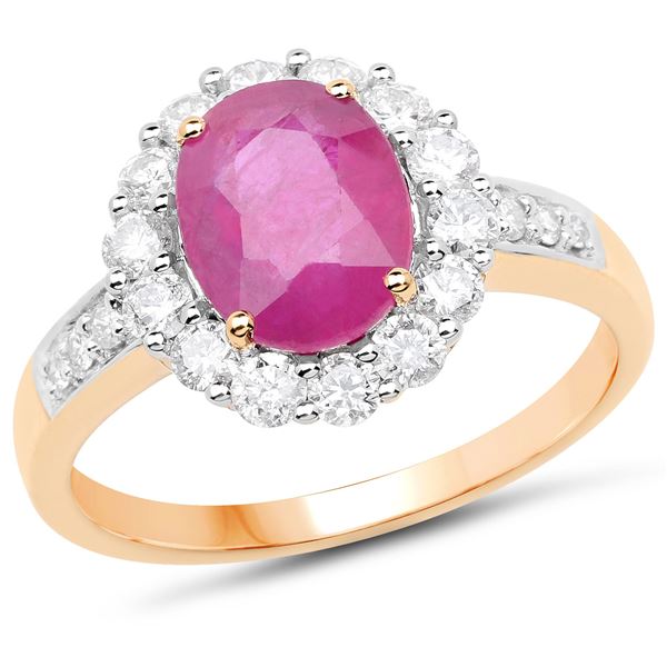 Burma Ruby and Diamond Halo Ring 18K