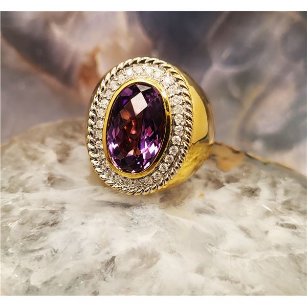 Bold 8 Carat Amethyst and Diamond Ring