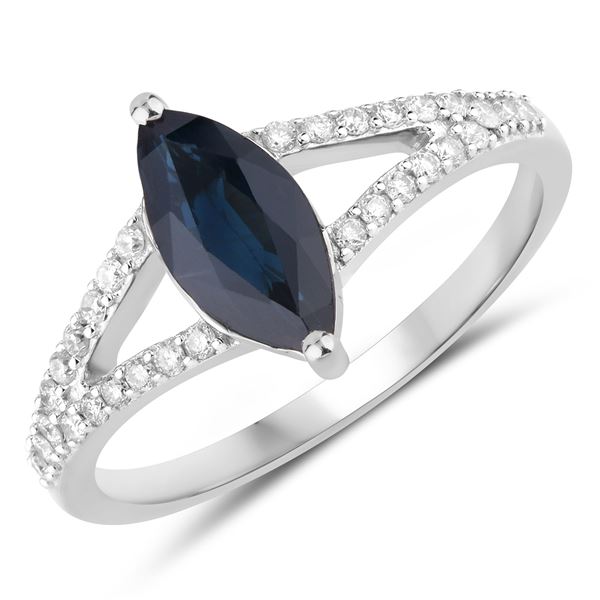 Marquise-Cut Blue Sapphire and Round Diamond Ring